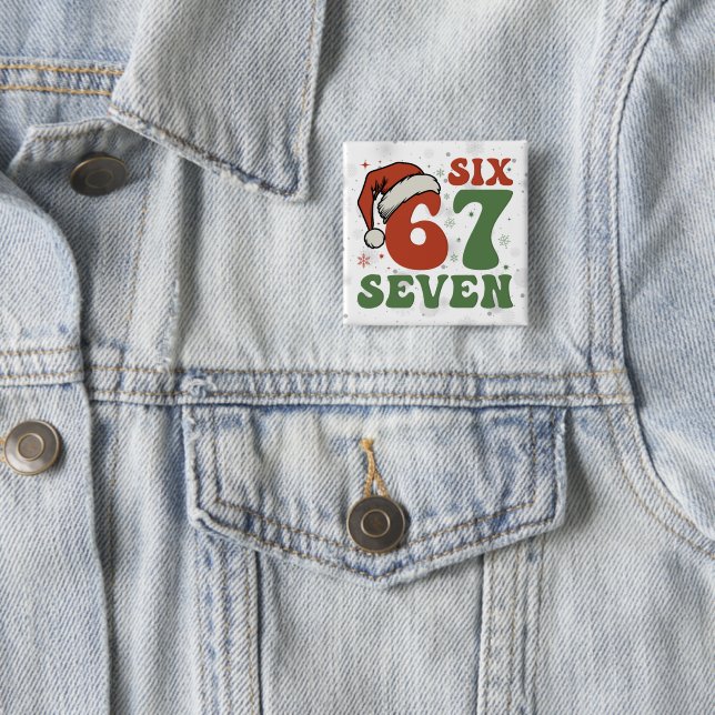 Six Seven 67 Funny Santa Hat Christmas Xmas Meme Button (In Situ)