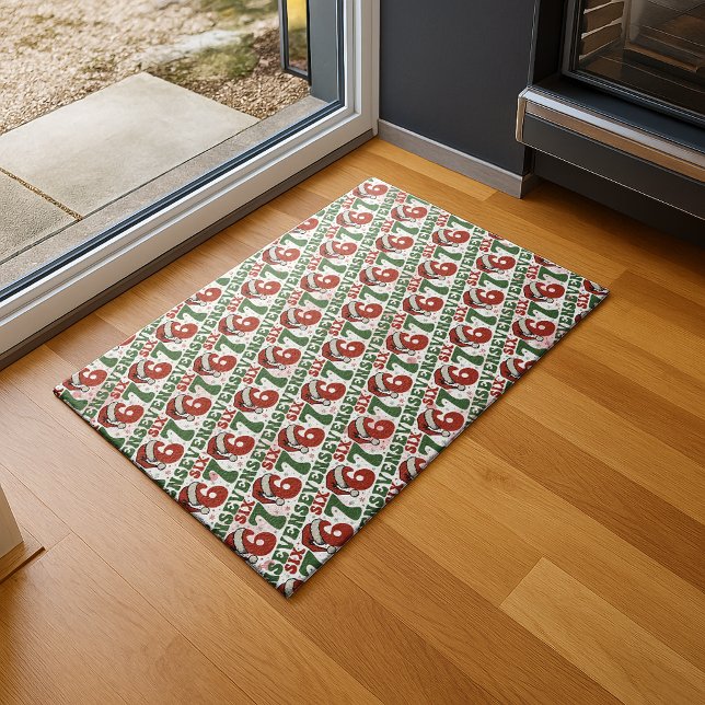 Six Seven 67 Funny Santa Hat Christmas Xmas Meme Doormat (Creator Uploaded)