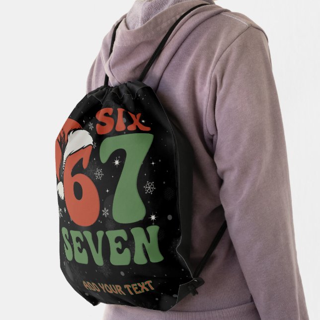 Six Seven 67 Funny Santa Hat Christmas Xmas Meme Drawstring Bag (Insitu)