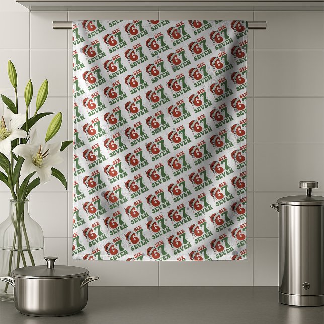 Six Seven 67 Funny Santa Hat Christmas Xmas Meme Kitchen Towel (Creator Uploaded)