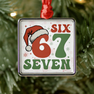Six Seven 67 Funny Santa Hat Christmas Xmas Meme Metal Ornament