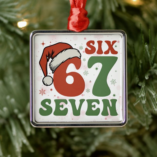 Six Seven 67 Funny Santa Hat Christmas Xmas Meme Metal Ornament (Tree)