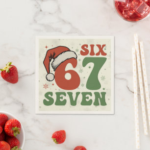Six Seven 67 Funny Santa Hat Christmas Xmas Meme Napkins