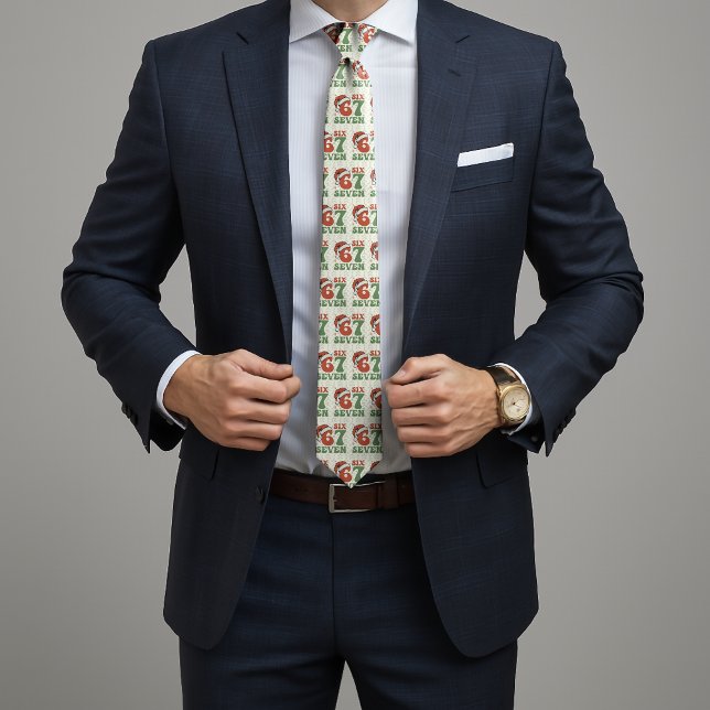 Six Seven 67 Funny Santa Hat Christmas Xmas Meme Neck Tie (Creator Uploaded)