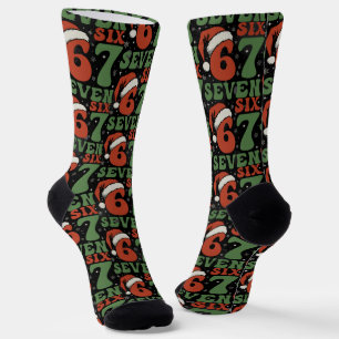 Six Seven 67 Funny Santa Hat Christmas Xmas Meme Socks