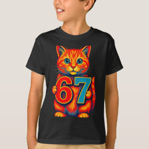 Six Seven 67 Meme 6 7 Cat Youth Boy Girl  T-Shirt