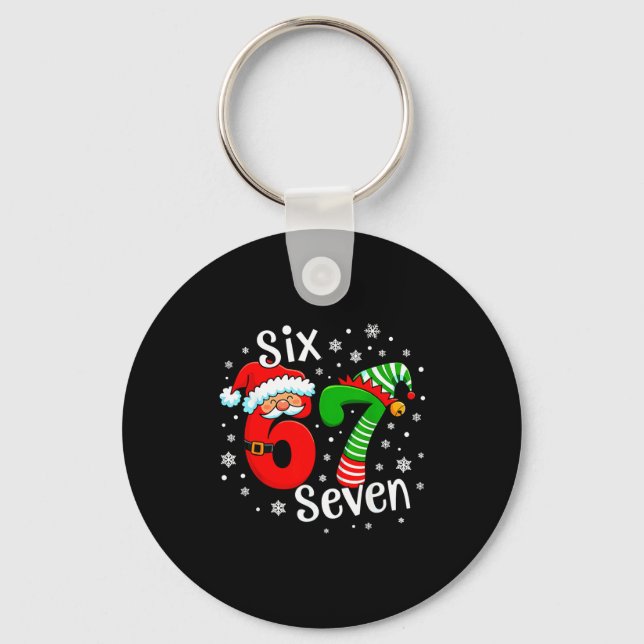 Six Seven 67 Meme 6 7 Elf Santa Christmas  Keychain (Front)