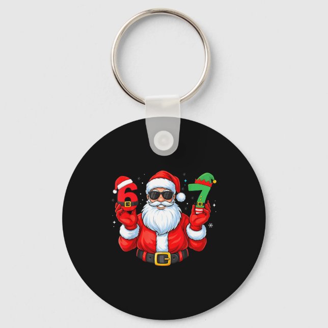 Six Seven 67 Meme 6 7 Elf Santa Christmas Pajamas  Keychain (Front)