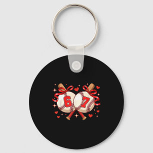 Six Seven 67 Meme Baseball Keychain