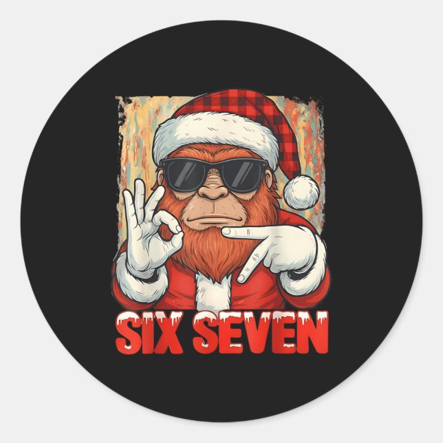 Six Seven 67 Meme Bigfoot Funny Chistmas Men Women Classic Round Sticker (Front)