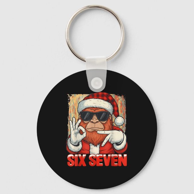 Six Seven 67 Meme Bigfoot Funny Chistmas Men Women Keychain (Front)