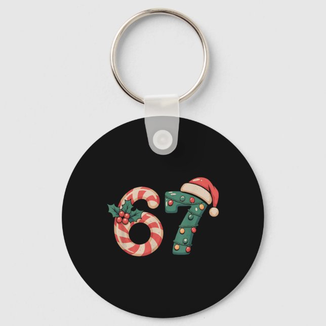 Six Seven 67 Meme Christmas  Keychain (Front)