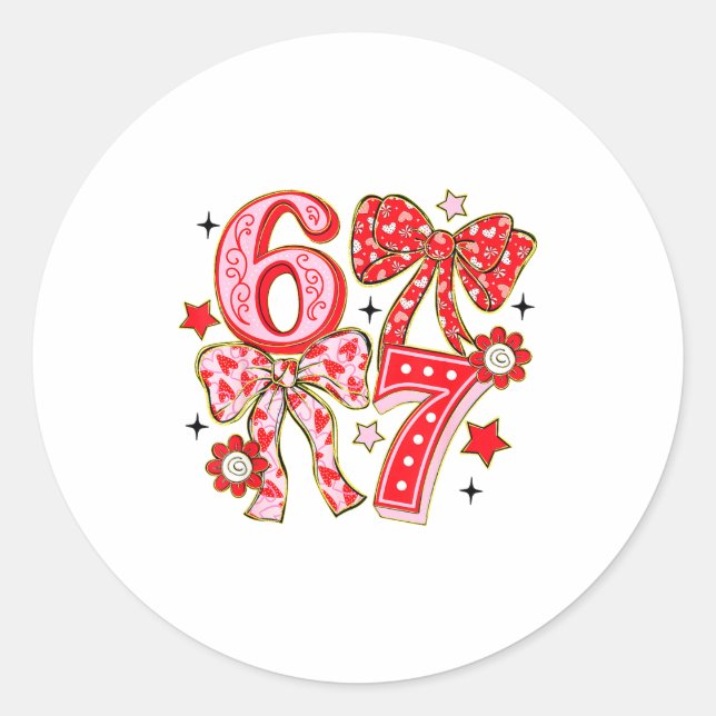 Six Seven 67 Meme Coquette Bow 6 7 Valentines Day  Classic Round Sticker (Front)
