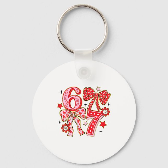 Six Seven 67 Meme Coquette Bow 6 7 Valentines Day  Keychain (Front)