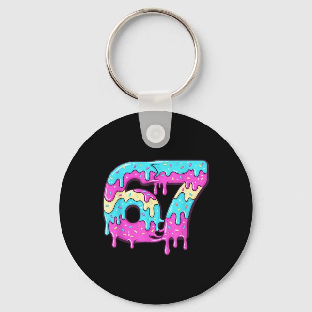 Six Seven 67 Meme Drippy Number 67 Ice Cream  Keychain (Front)