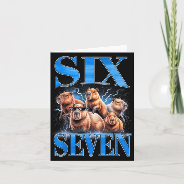 Six Seven 67 Meme Funny Capybara Bootleg Graphic  Card (Front)