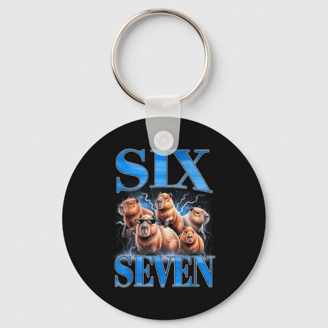 Six Seven 67 Meme Funny Capybara Bootleg Graphic  Keychain (Front)
