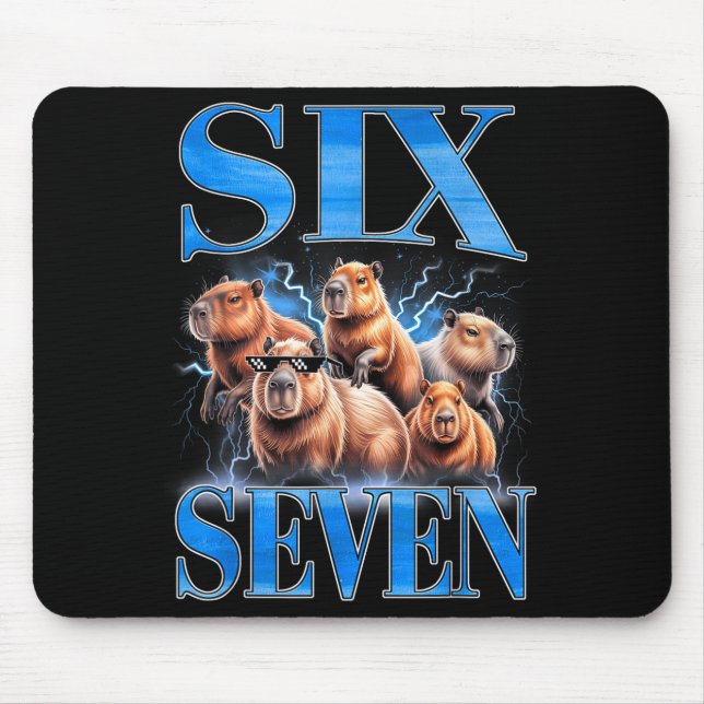 Six Seven 67 Meme Funny Capybara Bootleg Graphic  Mouse Pad (Front)