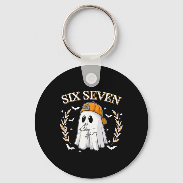 Six Seven 67 Meme Funny Ghost Halloween 6 7 Couple Keychain (Front)