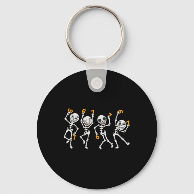 Six Seven 67 Meme Funny Halloween Dancing Skeleton Keychain (Front)