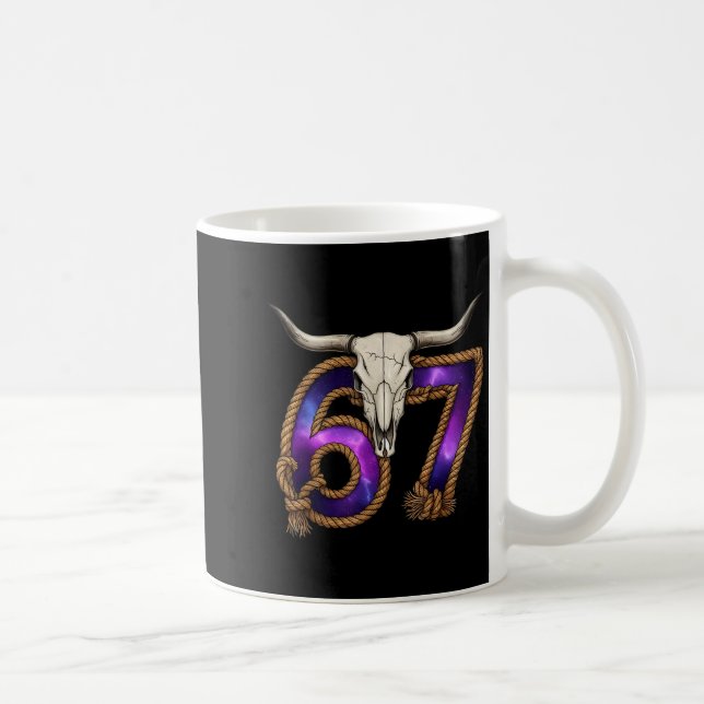 Six Seven 67 Meme Funny Western Cowboy Bull Skull  Coffee Mug (Right)