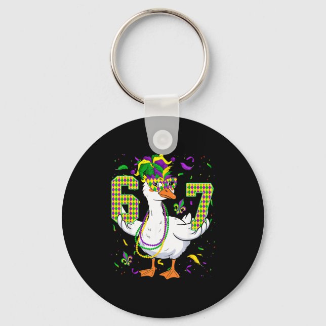 Six Seven 67 Meme Goose With Jester Hat &amp; Bead Keychain (Front)