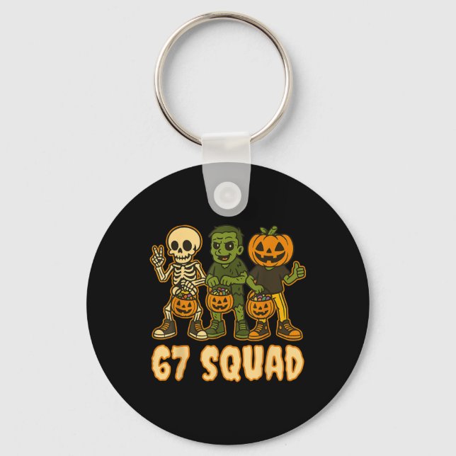 Six Seven 67 Squad Skeleton Pumpkin Halloween Boys Keychain (Front)