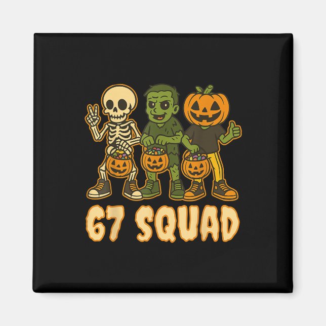 Six Seven 67 Squad Skeleton Pumpkin Halloween Boys Magnet (Front)