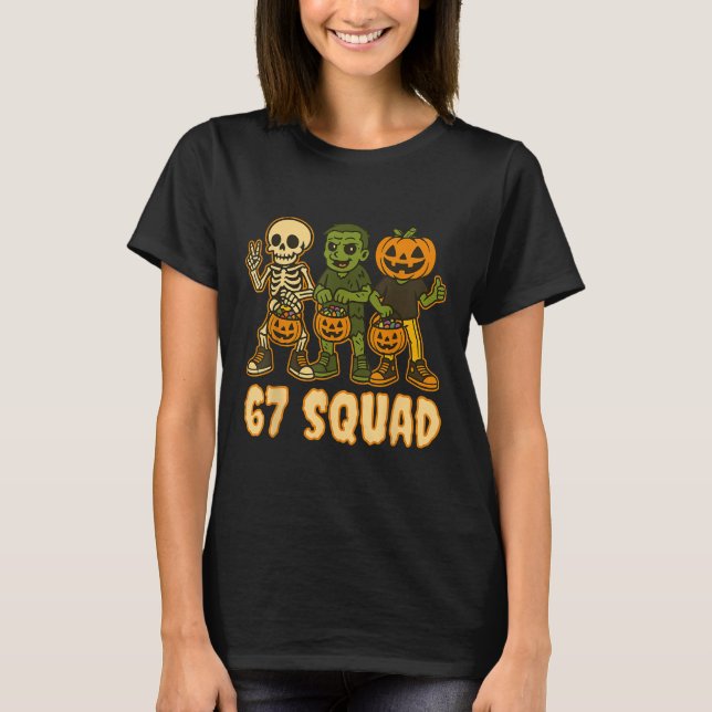 Six Seven 67 Squad Skeleton Pumpkin Halloween Boys T-Shirt (Front)