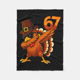 Six Seven 67 Thanksgiving Meme Funny Thankful Turk Fleece Blanket