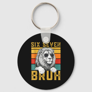 Six Seven 6 7 67 Meme Funny Lion Retro Vintage Des Keychain