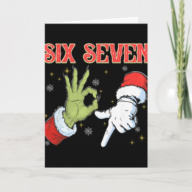 Six Seven 6 7 Gen Z Alpha Meme Slang Merry Christm Card (Front)