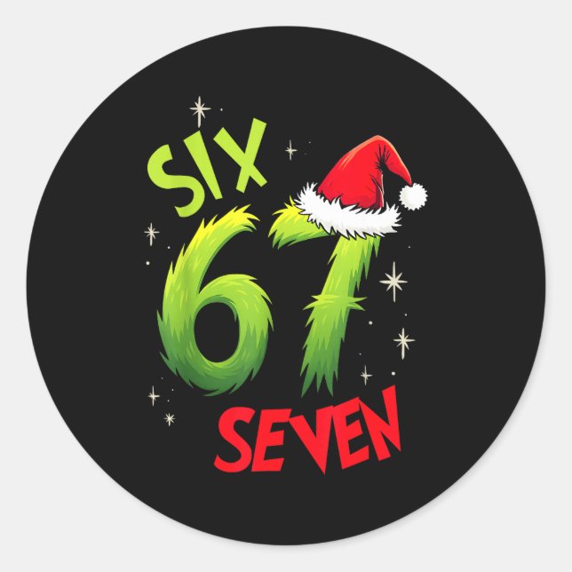 Six Seven 6 7 Gen Z Alpha Meme Slang Merry Christm Classic Round Sticker (Front)