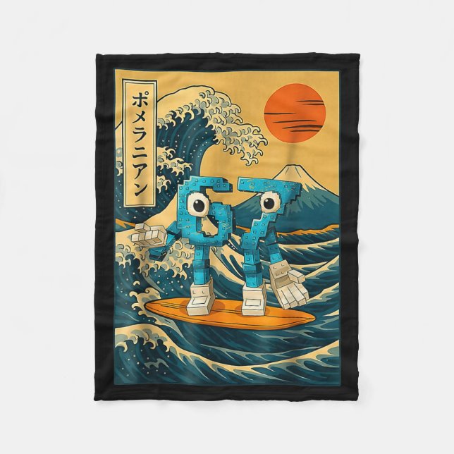 Six Seven 6-7 Japanese Great Wave Off Kanagawa 67  Fleece Blanket (Front)