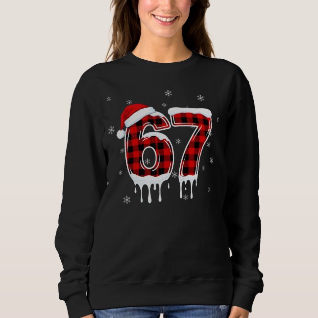 Six Seven 6 7 Meme Checkered Design with Santa Hat Sweatshirt (Front)