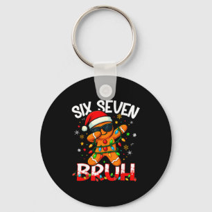 Six Seven 6 7 Meme Dabbing Gingerbread Man Christm Keychain