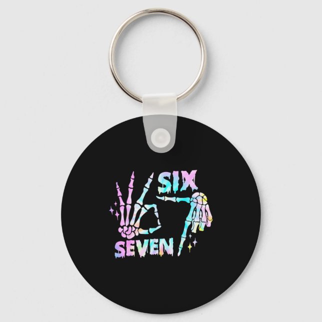 Six Seven 6 7 Meme Funny Skeleton Hands Sign Let's Keychain (Front)