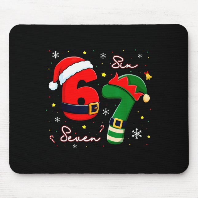 Six Seven 6 7 Meme Gen Alpha Slang Christmas Santa Mouse Pad (Front)