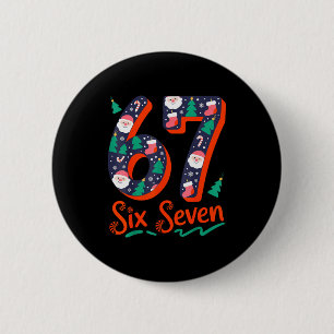 Six Seven 6 7 Meme Humor Santa Elf 67 Christmas Pa Button