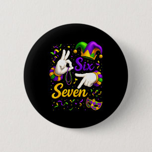 Six Seven 6 7 Meme Mardi Gras Jester Hand Sign Fat Button
