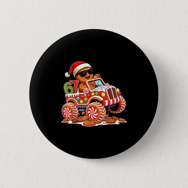 Six Seven 6 7 Monster Truck Gingerbread Man Christ Button (Front)
