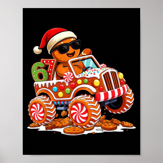 Six Seven 6 7 Monster Truck Gingerbread Man Christ Poster (Front)