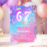 Six Seven 6 7 Neon Glow Retro Groovy Girl Birthday Invitation<br><div class="desc">★ Easily PERSONALIZE this design with your details! ★ If you need coordinating MATCHING ITEMS,  please check our matching collection or shop. Do you have any questions about our designs or if you can't find what you are looking for,  please contact us: info@designmypartystudio.com. ★</div>