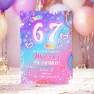 Six Seven 6 7 Neon Glow Retro Groovy Girl Birthday Invitation