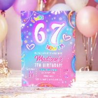 Six Seven 6 7 Neon Glow Retro Groovy Girl Birthday