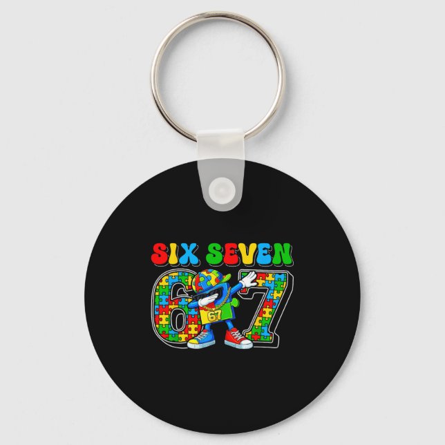 Six seven autism awareness 67 meme autism puzzle keychain (Front)
