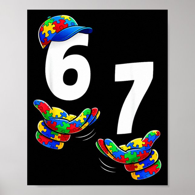 Six Seven Autism Awareness 67 Meme Autism Puzzle Poster (Front)