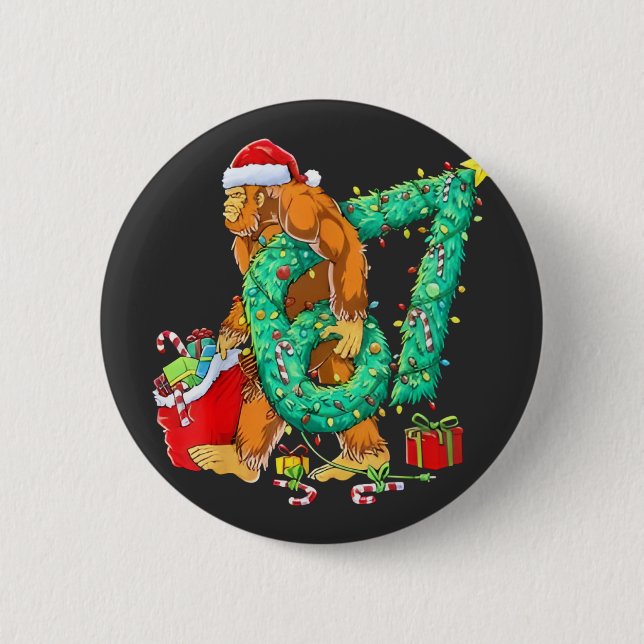 Six Seven Bigfoot 67 Sasquatch Meme Christmas Button (Front)