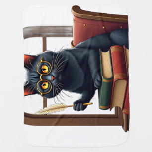 Six Seven Birthday Gift Dark Academia Cat Book Lov Baby Blanket