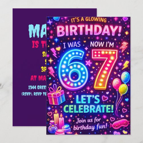 Six Seven Birthday Invitation | I was 6 now I'm 7 